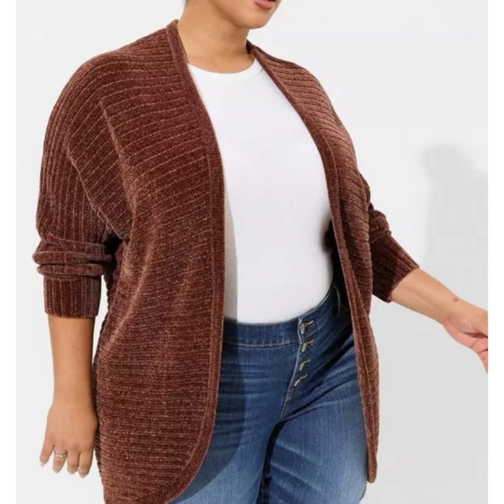 🆕 Chenille Cocoon Open Ribbed Cardigan Sweater 0 L 12 NWT Torrid New! Brown